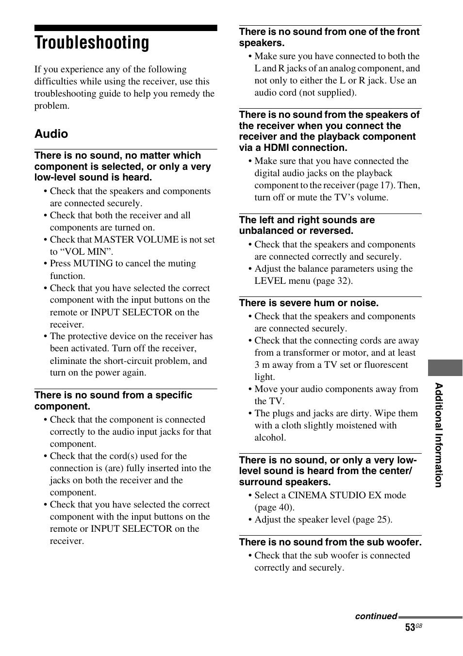 Troubleshooting | Sony model HTP-78SS User Manual | Page 53 / 60
