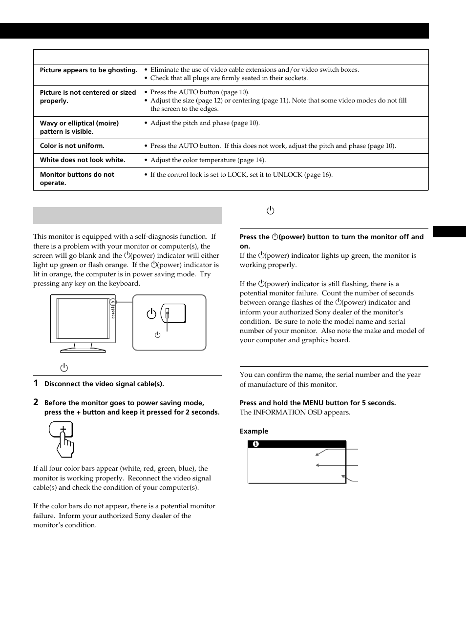 Getting started additional information, Additional information, Self-diagnosis function | Sony CPD-L181 User Manual | Page 19 / 96