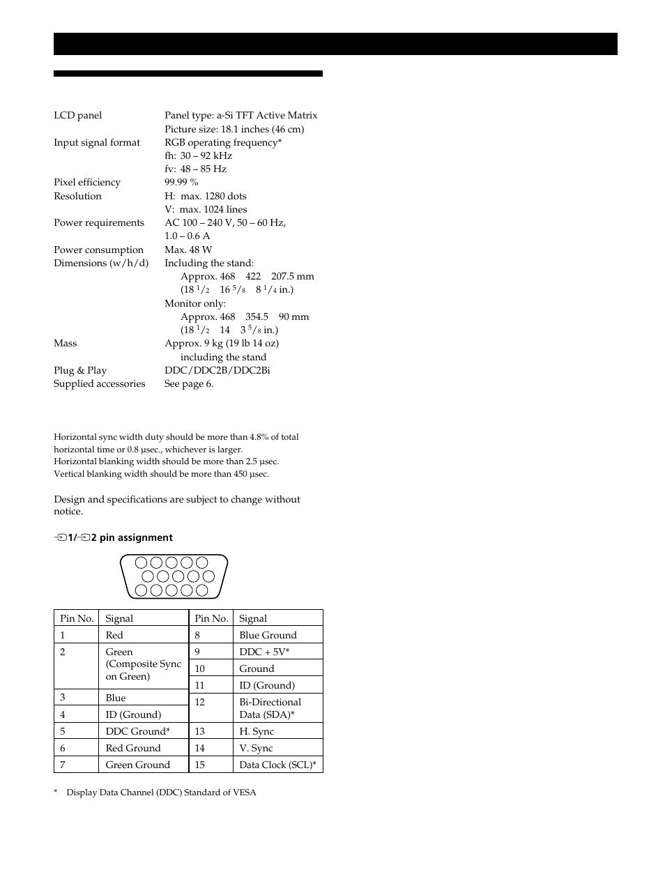 Specifications, Spécifications, Technische daten | Especificaciones, Caratteristiche tecniche, Additional information | Sony CPD-L181 User Manual | Page 20 / 96