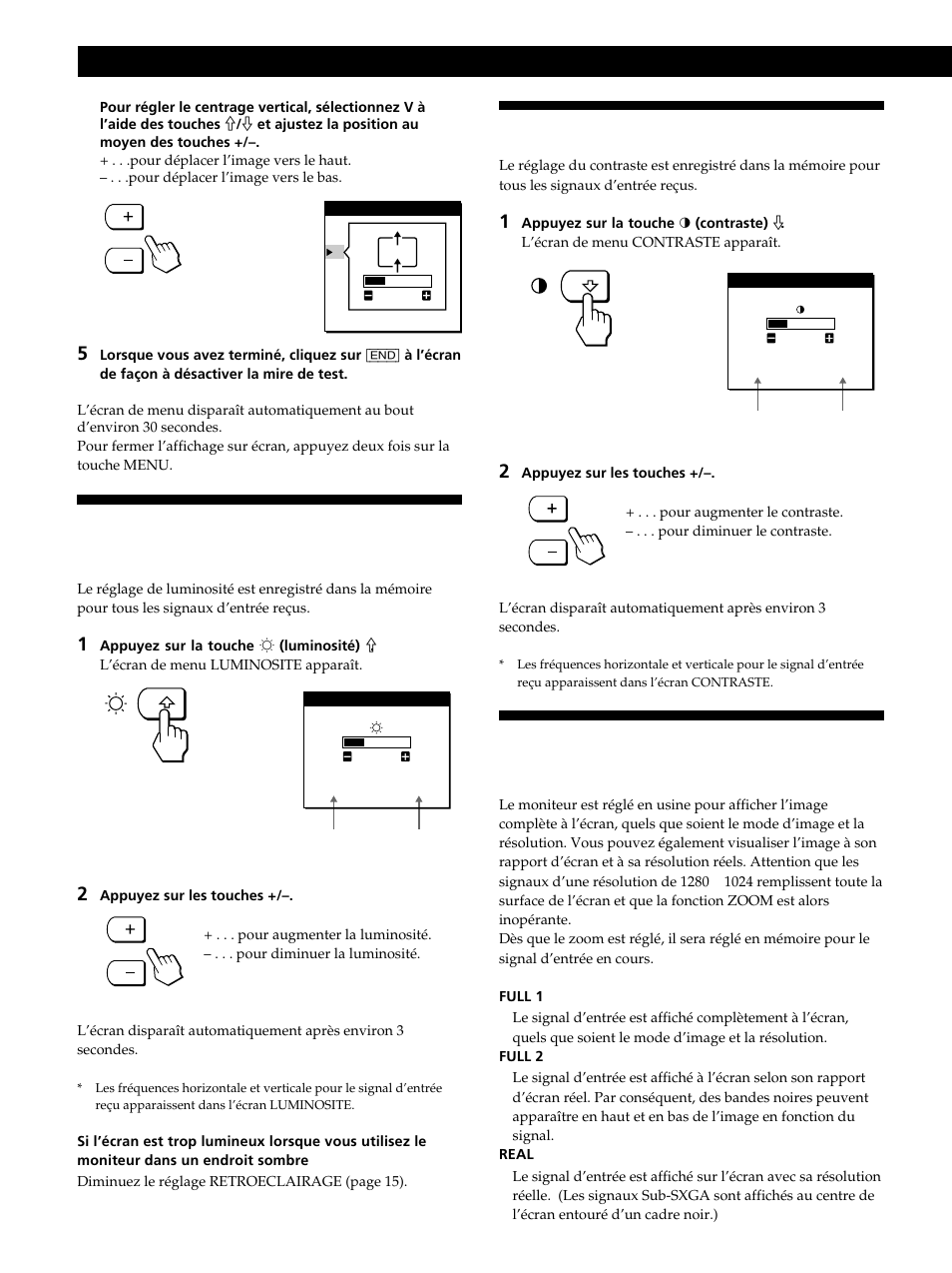 Réglage de la luminosité de l’image, Réglage du contraste, Personnalisation du moniteur | Sony CPD-L181 User Manual | Page 30 / 96