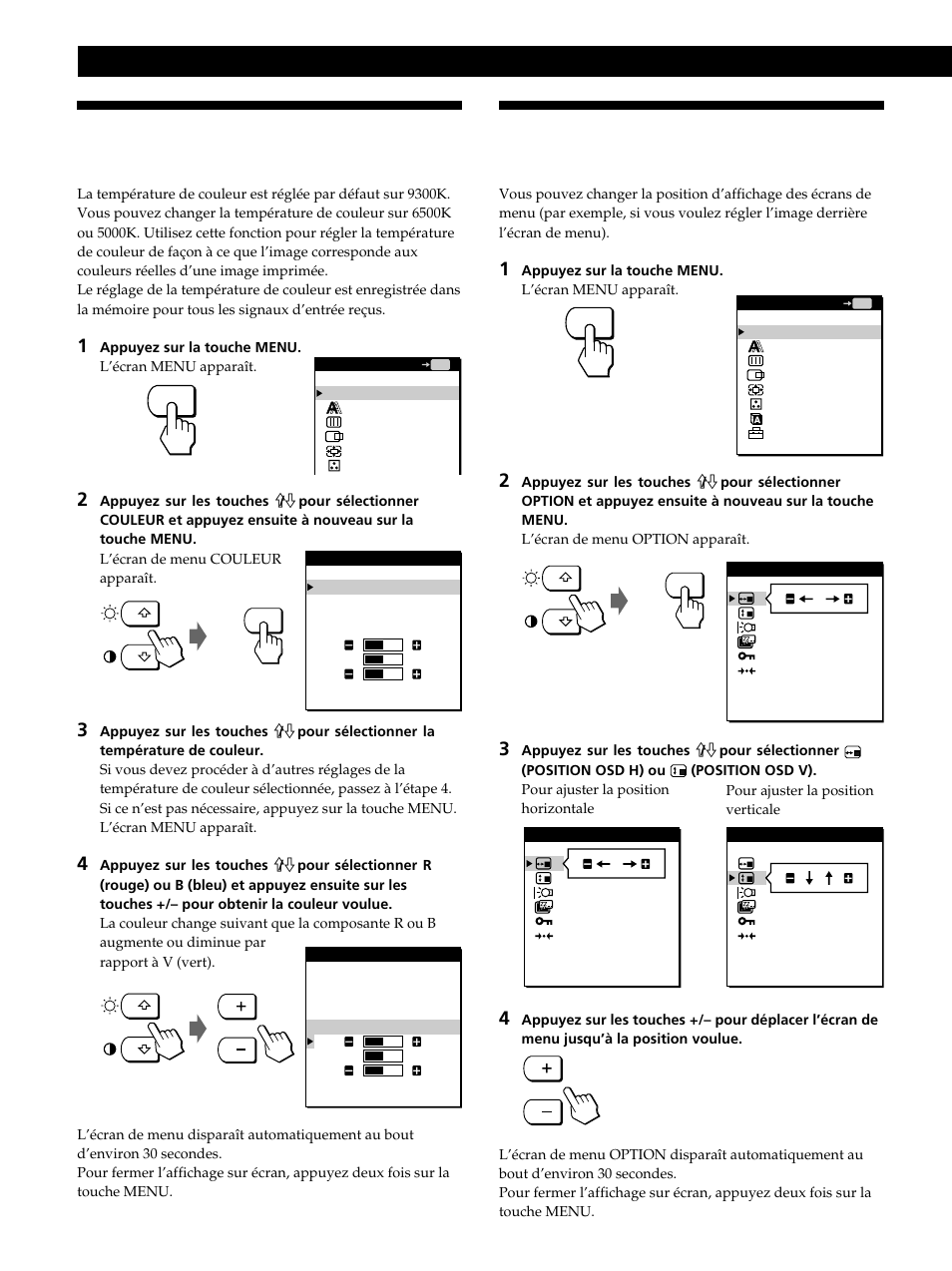 Changement ou réglage de la température de couleur, Personnalisation du moniteur | Sony CPD-L181 User Manual | Page 32 / 96