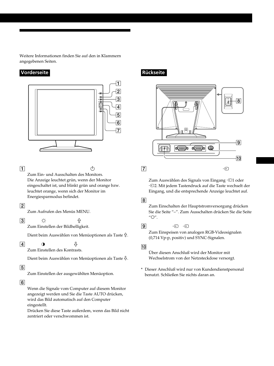 Lage und funktion der teile und bedienelemente, Vorbereitungen | Sony CPD-L181 User Manual | Page 41 / 96