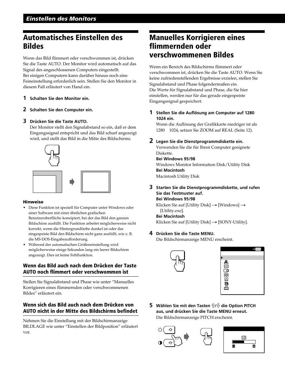 Automatisches einstellen des bildes, Einstellen des monitors | Sony CPD-L181 User Manual | Page 46 / 96