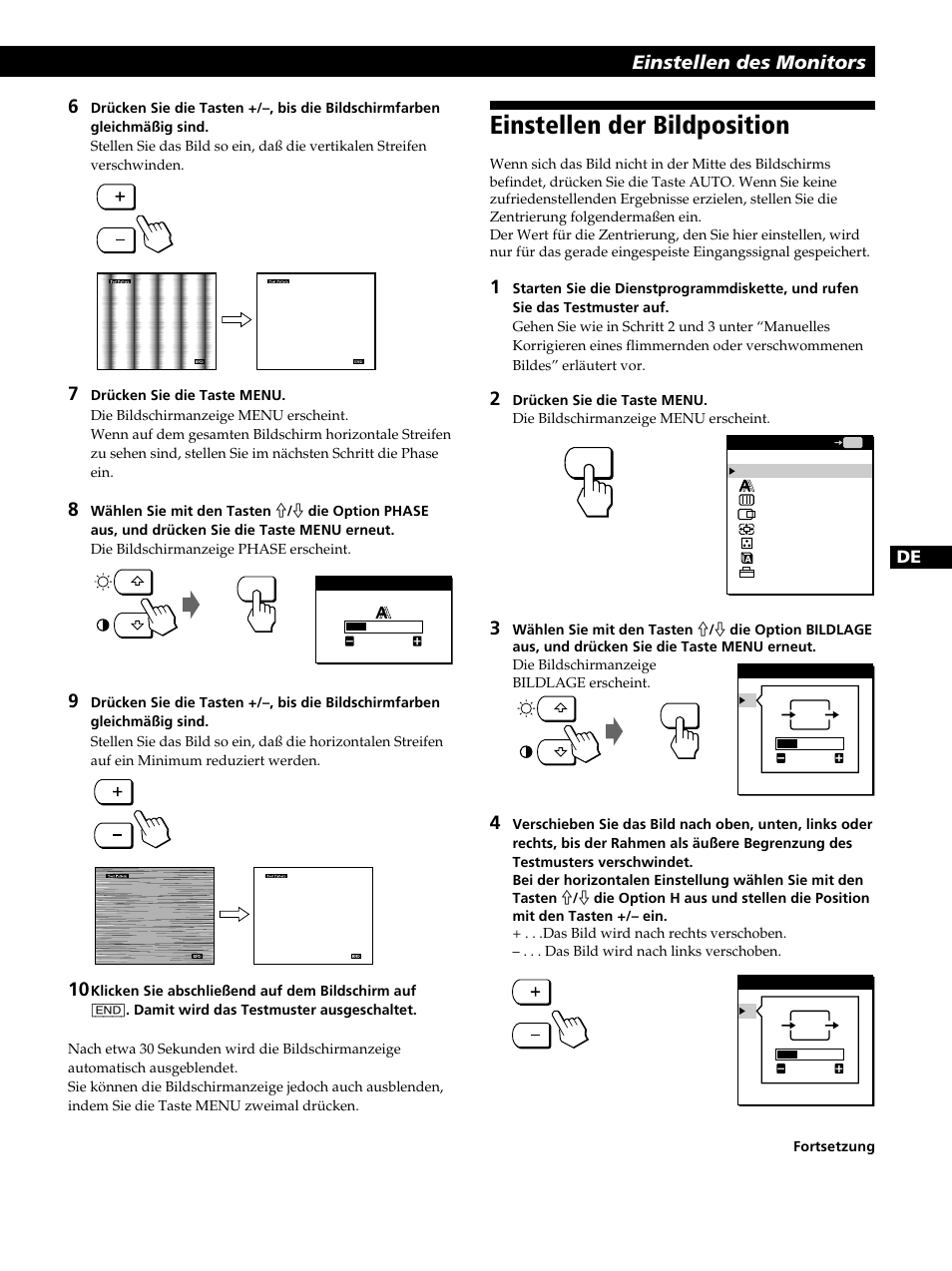 Einstellen der bildposition | Sony CPD-L181 User Manual | Page 47 / 96