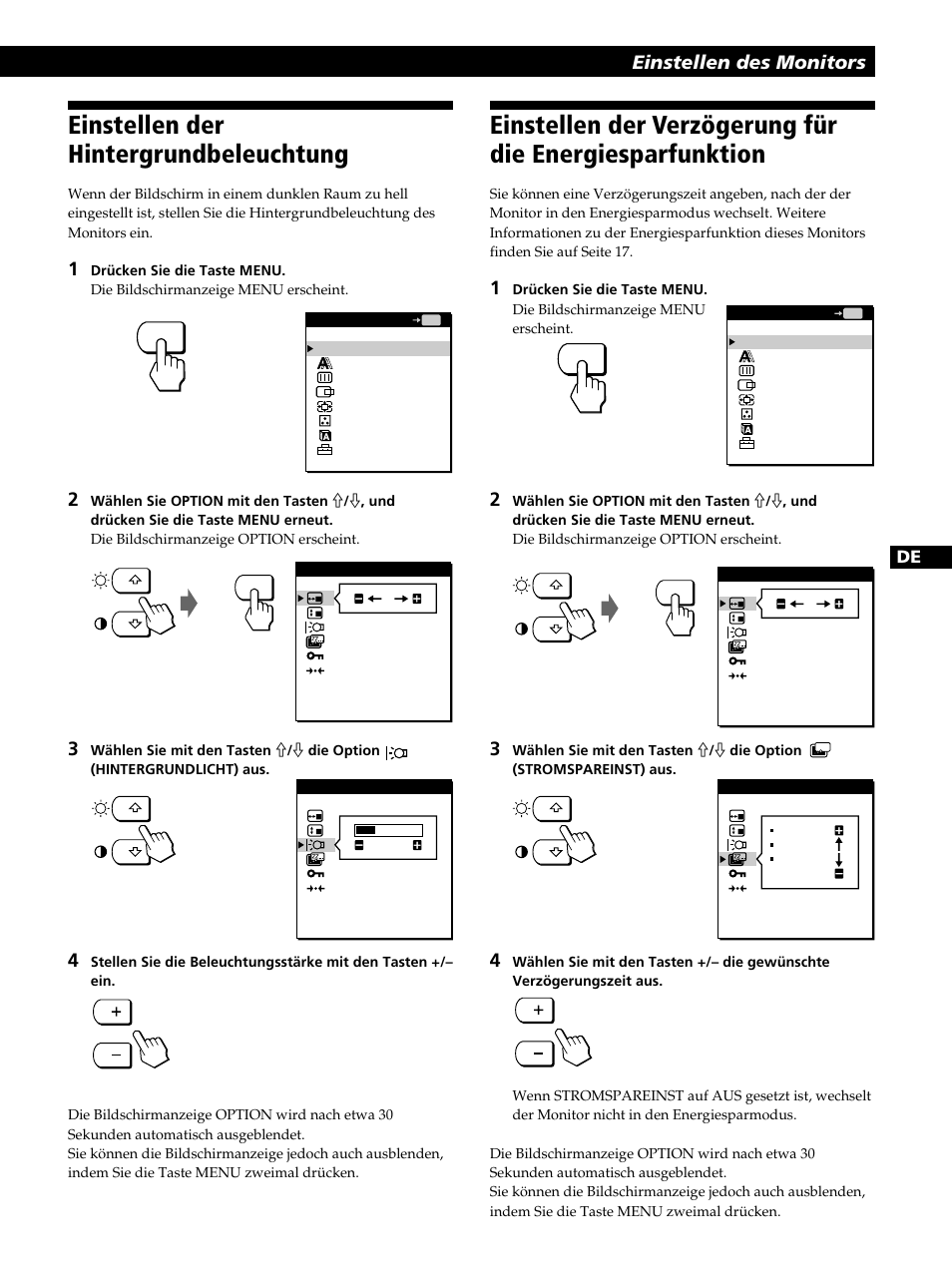 Einstellen der hintergrundbeleuchtung, Einstellen des monitors | Sony CPD-L181 User Manual | Page 51 / 96