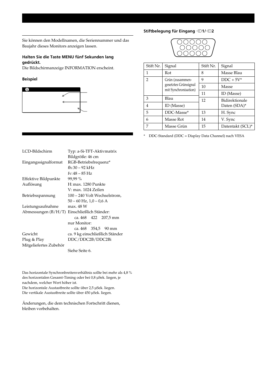 Technische daten, Weitere informationen | Sony CPD-L181 User Manual | Page 56 / 96