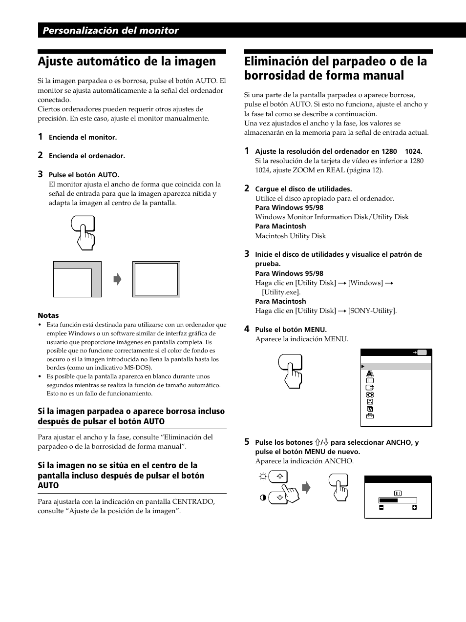 Ajuste automático de la imagen, Personalización del monitor | Sony CPD-L181 User Manual | Page 64 / 96