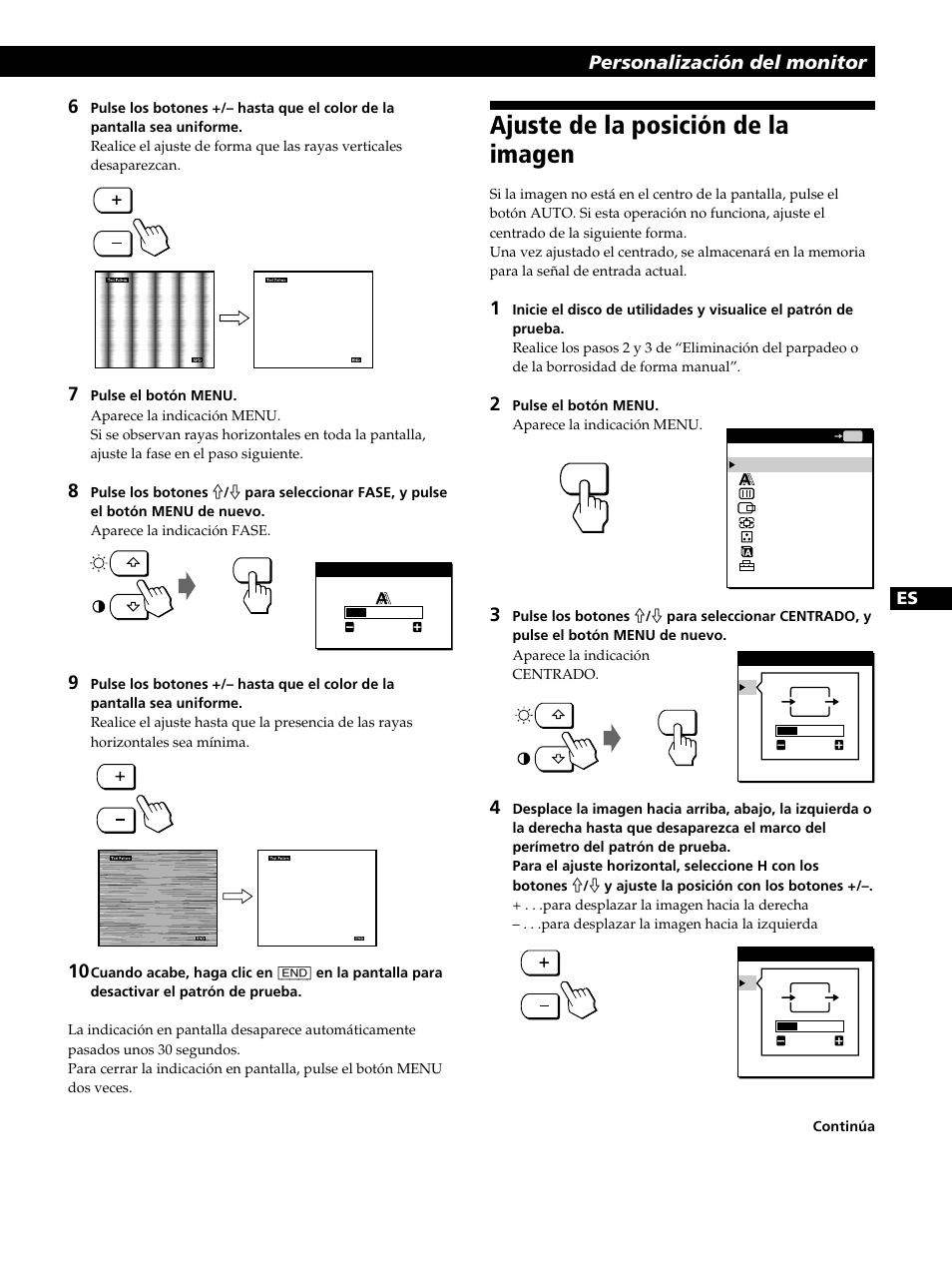 Ajuste de la posición de la imagen, Personalización del monitor | Sony CPD-L181 User Manual | Page 65 / 96