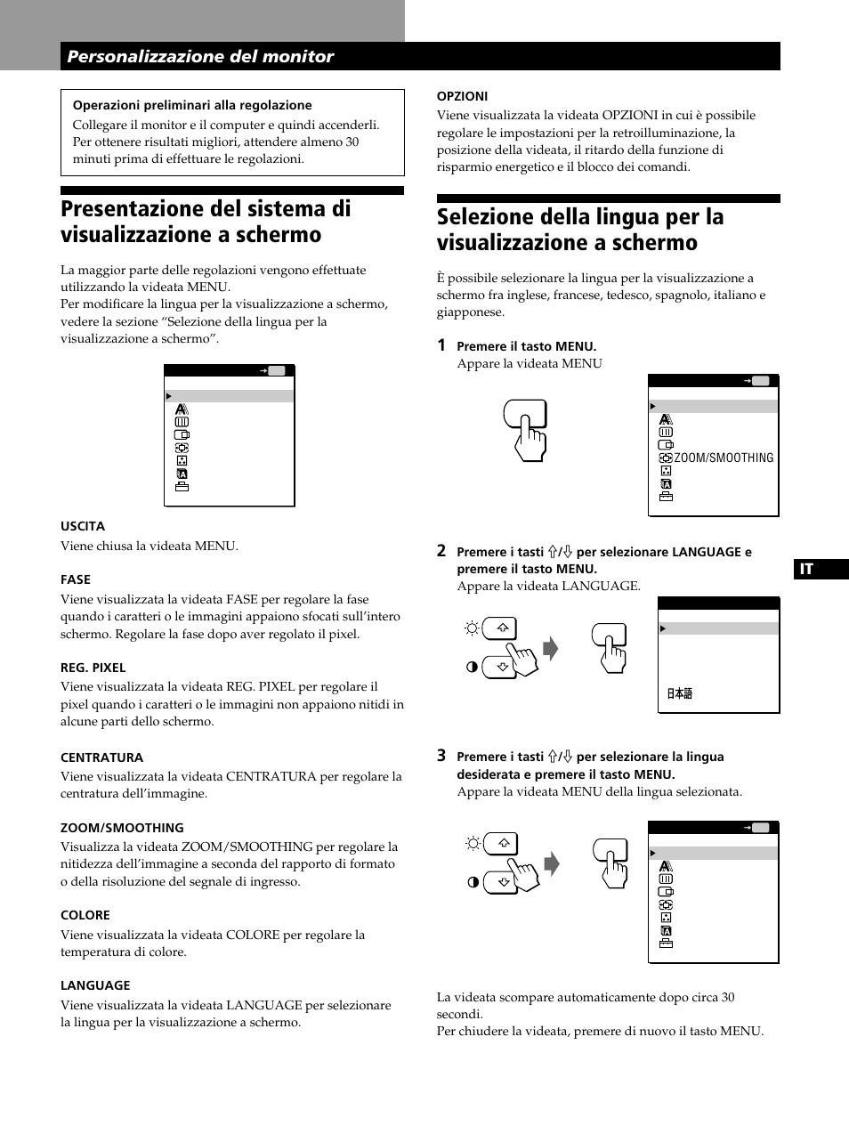 Personalizzazione del monitor | Sony CPD-L181 User Manual | Page 81 / 96