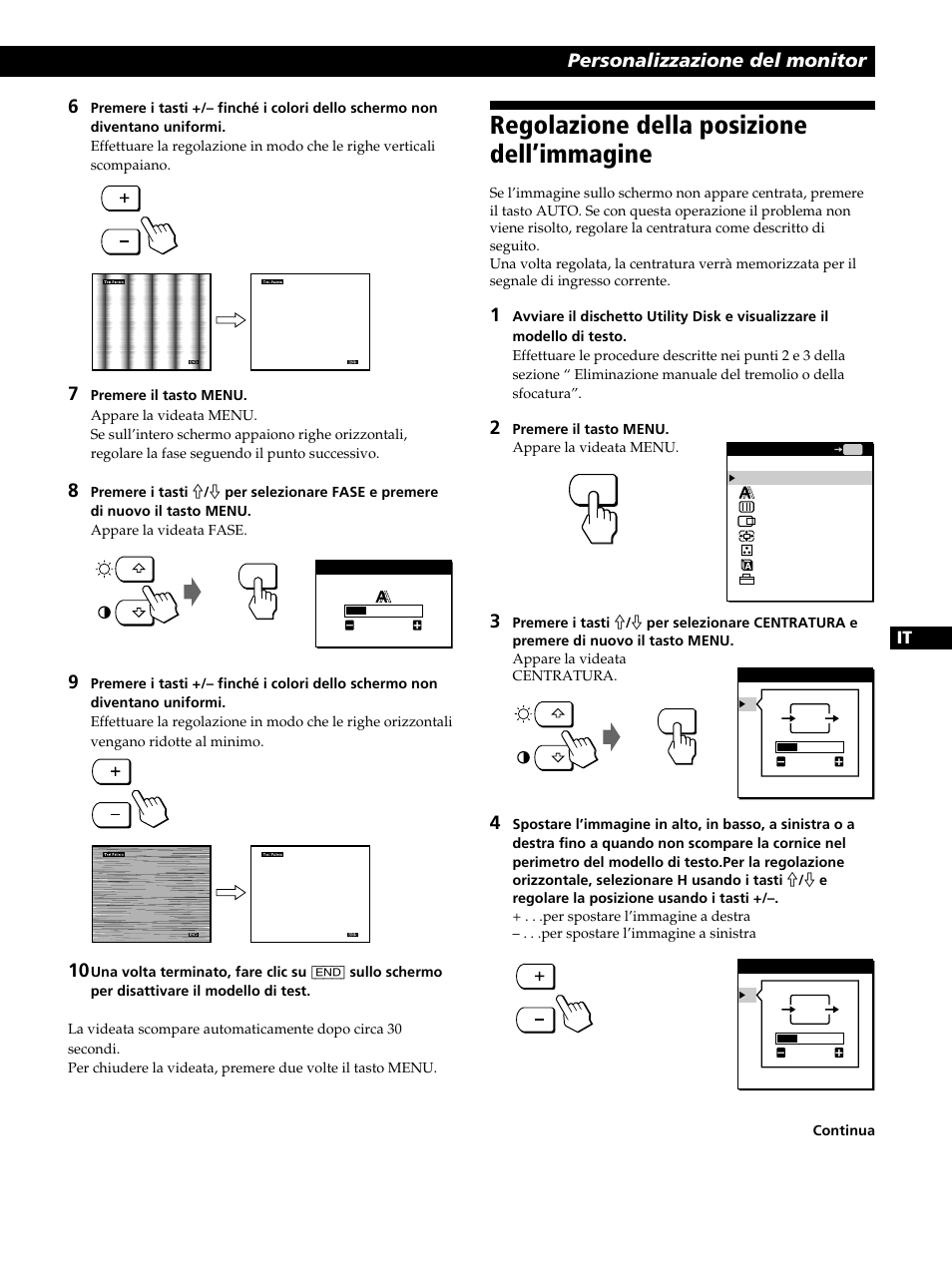Regolazione della posizione dell’immagine, Personalizzazione del monitor 6 | Sony CPD-L181 User Manual | Page 83 / 96