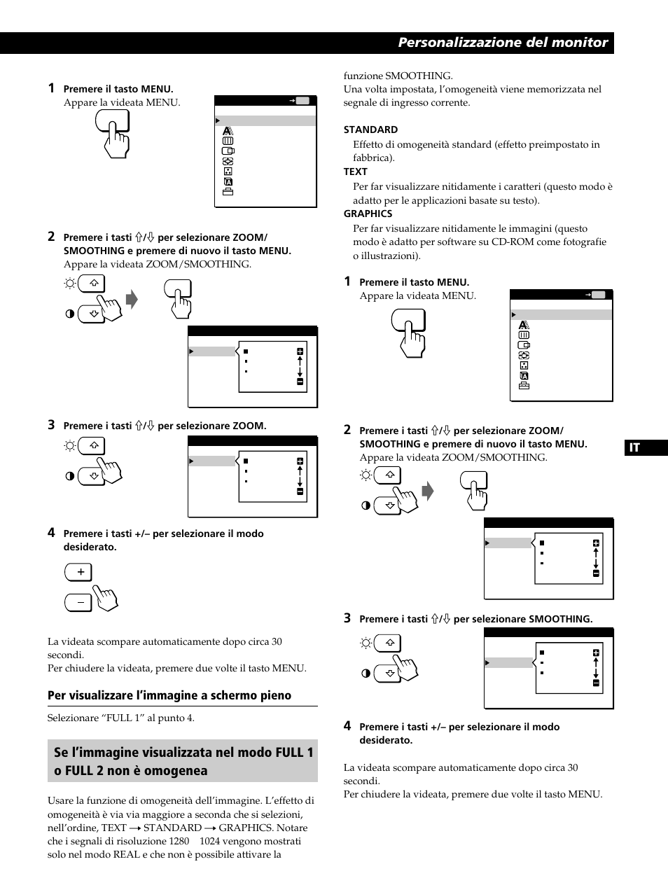 Personalizzazione del monitor | Sony CPD-L181 User Manual | Page 85 / 96