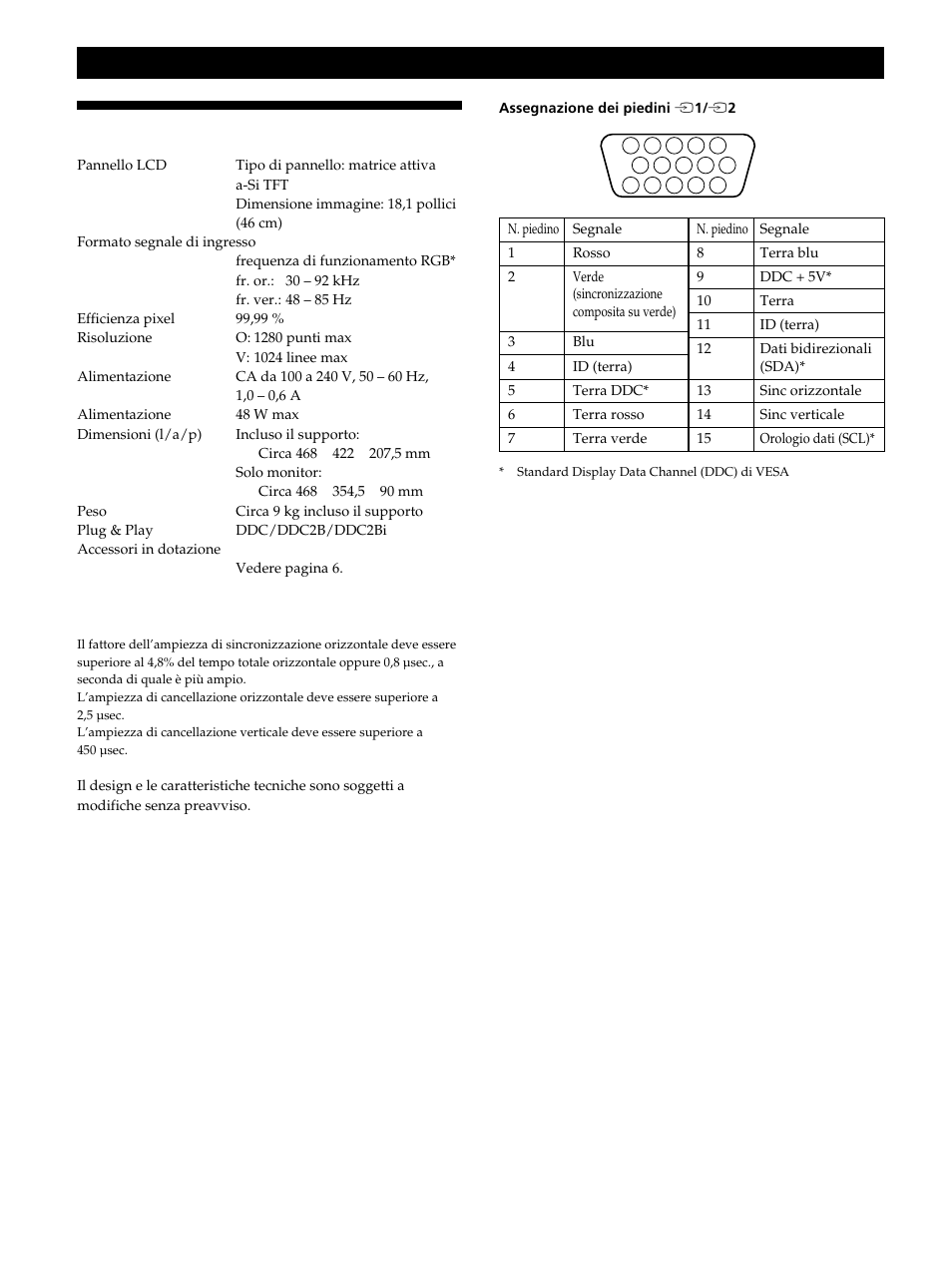 Caratteristiche tecniche, Informazioni aggiuntive | Sony CPD-L181 User Manual | Page 92 / 96