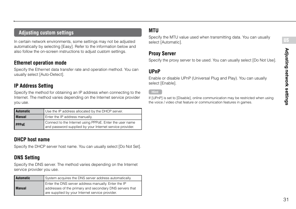 Adjusting custom settings | Sony 160GB Playstation 3 4-198-819-12 User Manual | Page 31 / 120