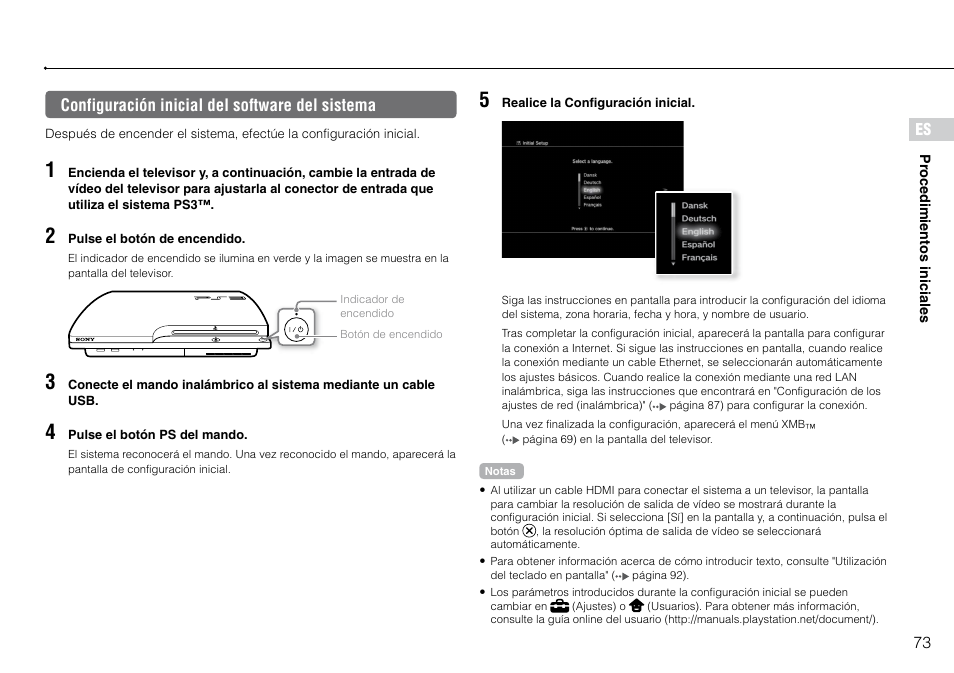 Configuración.inicial.del.software.del.sistema | Sony 160GB Playstation 3 4-198-819-12 User Manual | Page 73 / 120