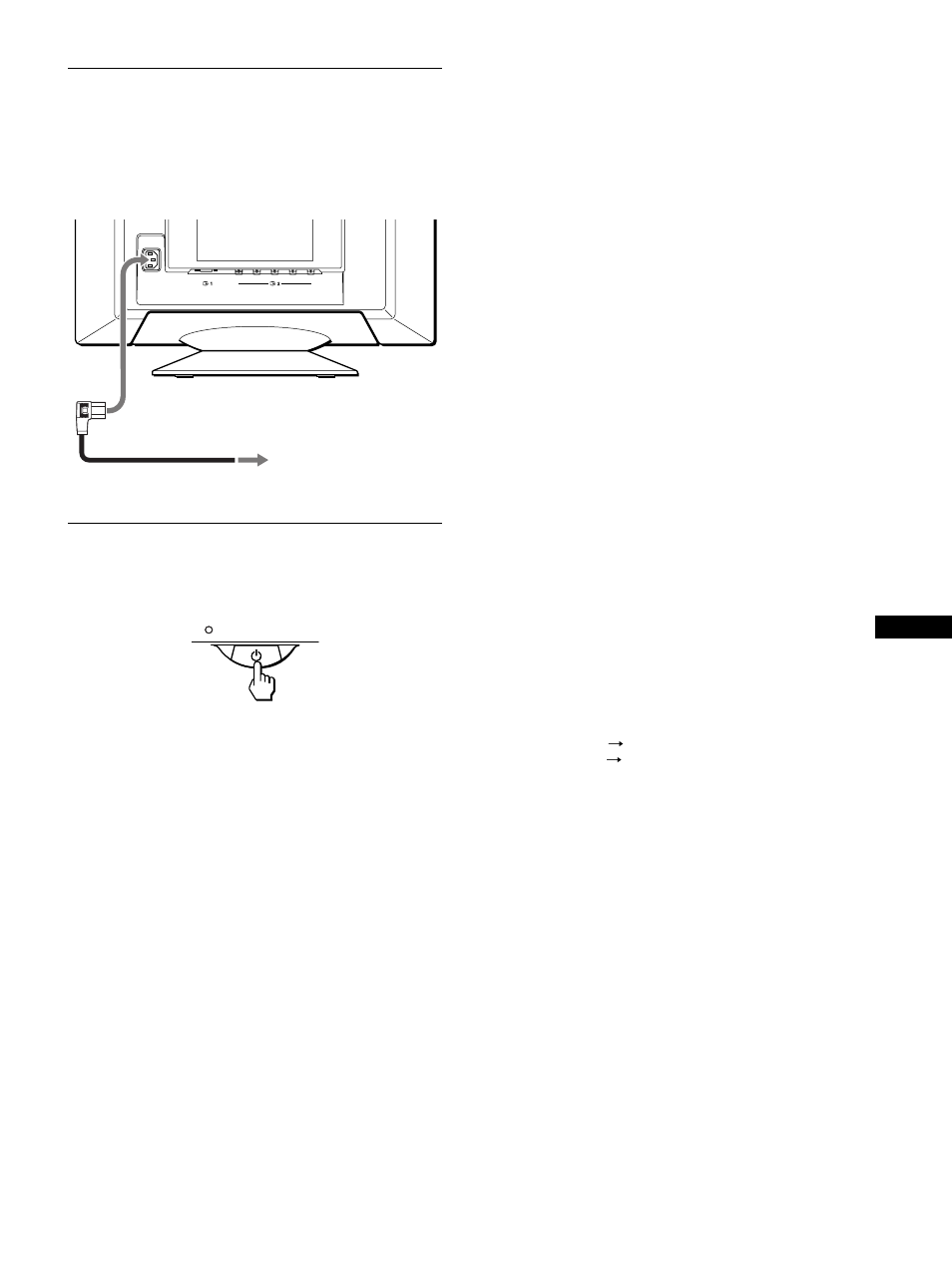 Paso 2: conexión del cable de alimentación, Paso 3: encendido del monitor y del ordenador | Sony CPD-G500 User Manual | Page 43 / 58