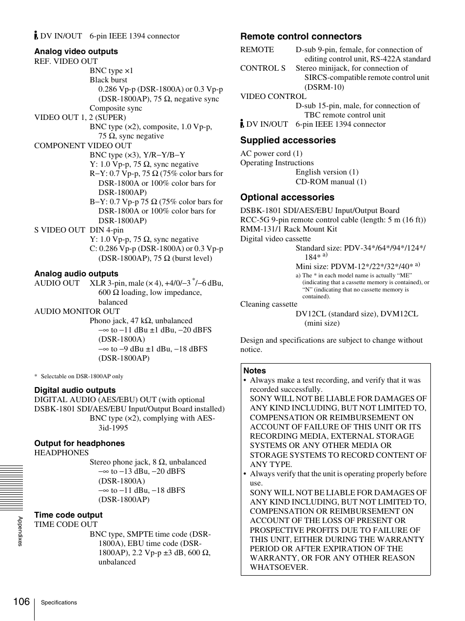 Sony DSR-1800AP User Manual | Page 106 / 112