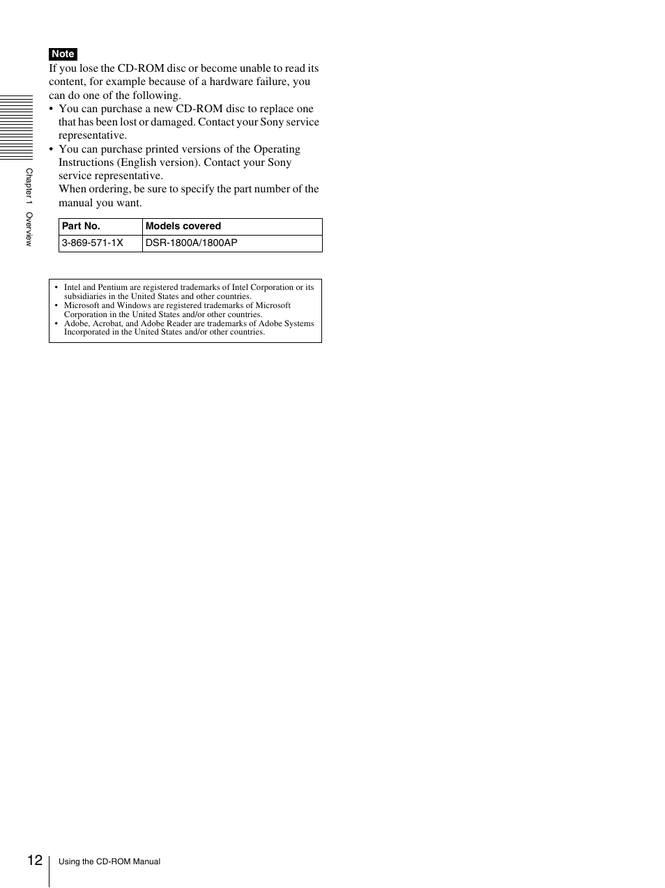 Sony DSR-1800AP User Manual | Page 12 / 112