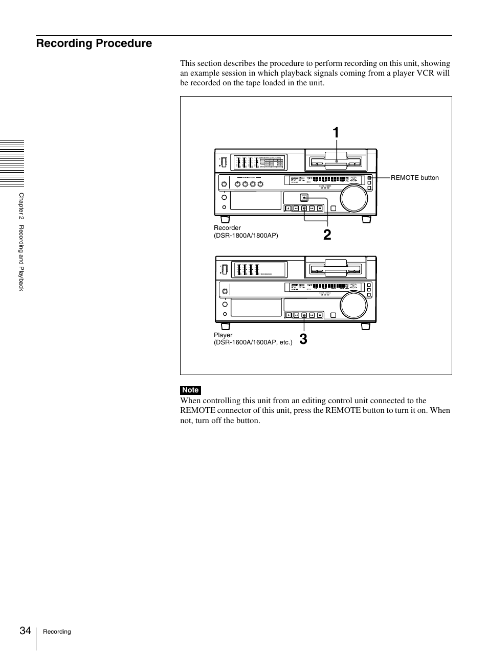 Recording procedure | Sony DSR-1800AP User Manual | Page 34 / 112