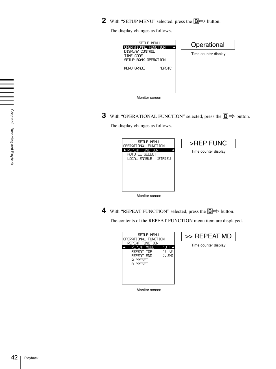 Operational, Rep func, Repeat md | Sony DSR-1800AP User Manual | Page 42 / 112