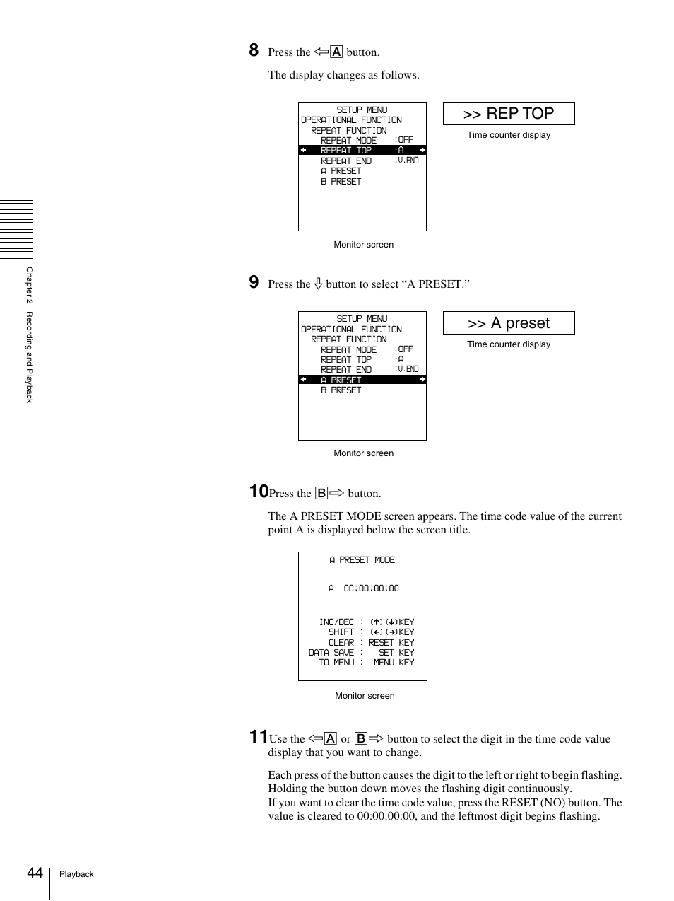 Rep top, A preset | Sony DSR-1800AP User Manual | Page 44 / 112