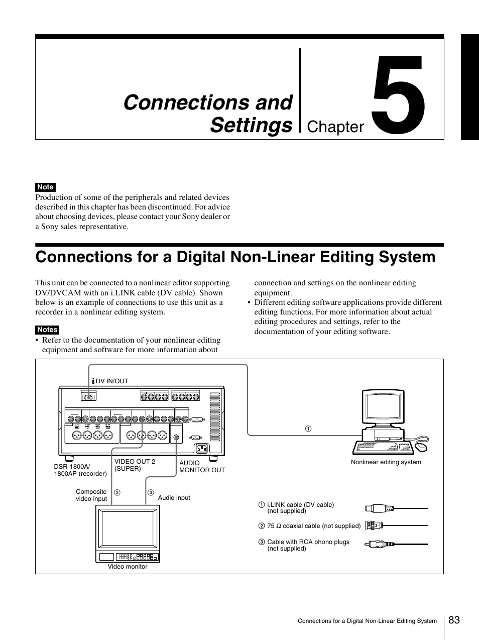 Chapter 5 connections and settings, Connections and settings, Chapter | Sony DSR-1800AP User Manual | Page 83 / 112