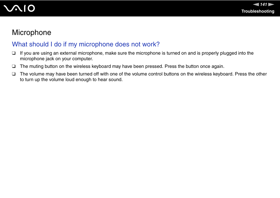 Microphone, What should i do if my microphone does not work | Sony VGC-LS20 User Manual | Page 141 / 168