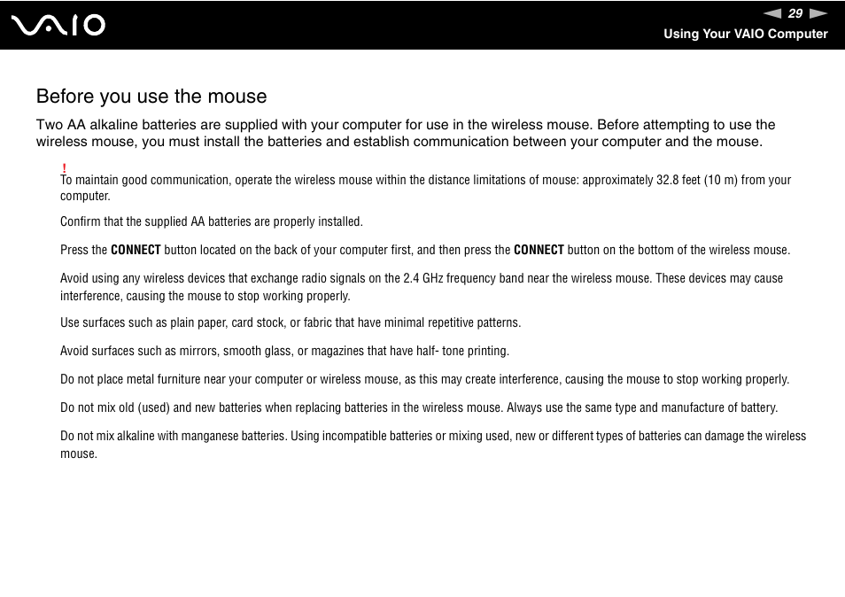 Before you use the mouse | Sony VGC-LS20 User Manual | Page 29 / 168