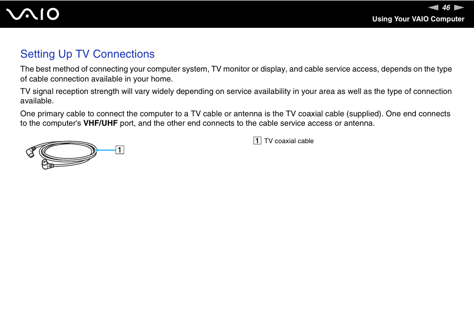 Setting up tv connections | Sony VGC-LS20 User Manual | Page 46 / 168