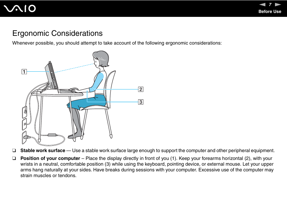 Ergonomic considerations | Sony VGC-LS20 User Manual | Page 7 / 168