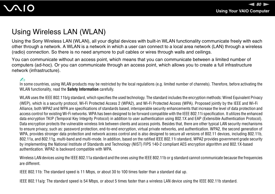 Using wireless lan (wlan) | Sony VGC-LS20 User Manual | Page 80 / 168