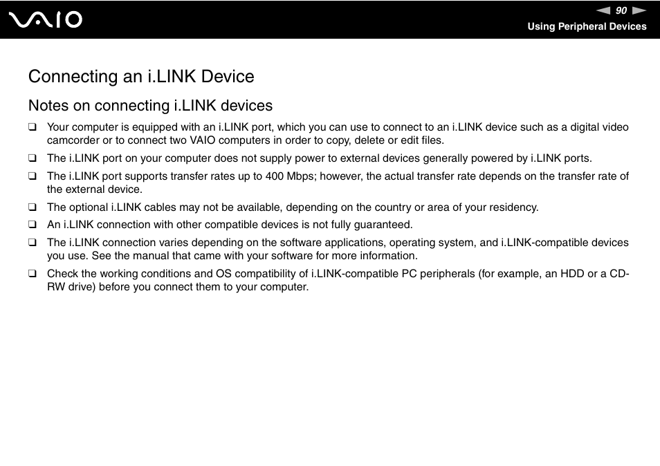 Connecting an i.link device | Sony VGC-LS20 User Manual | Page 90 / 168