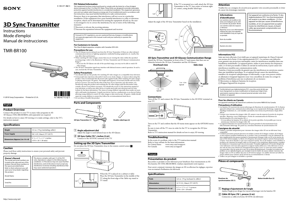 Sony TMR-BR100 User Manual | 2 pages