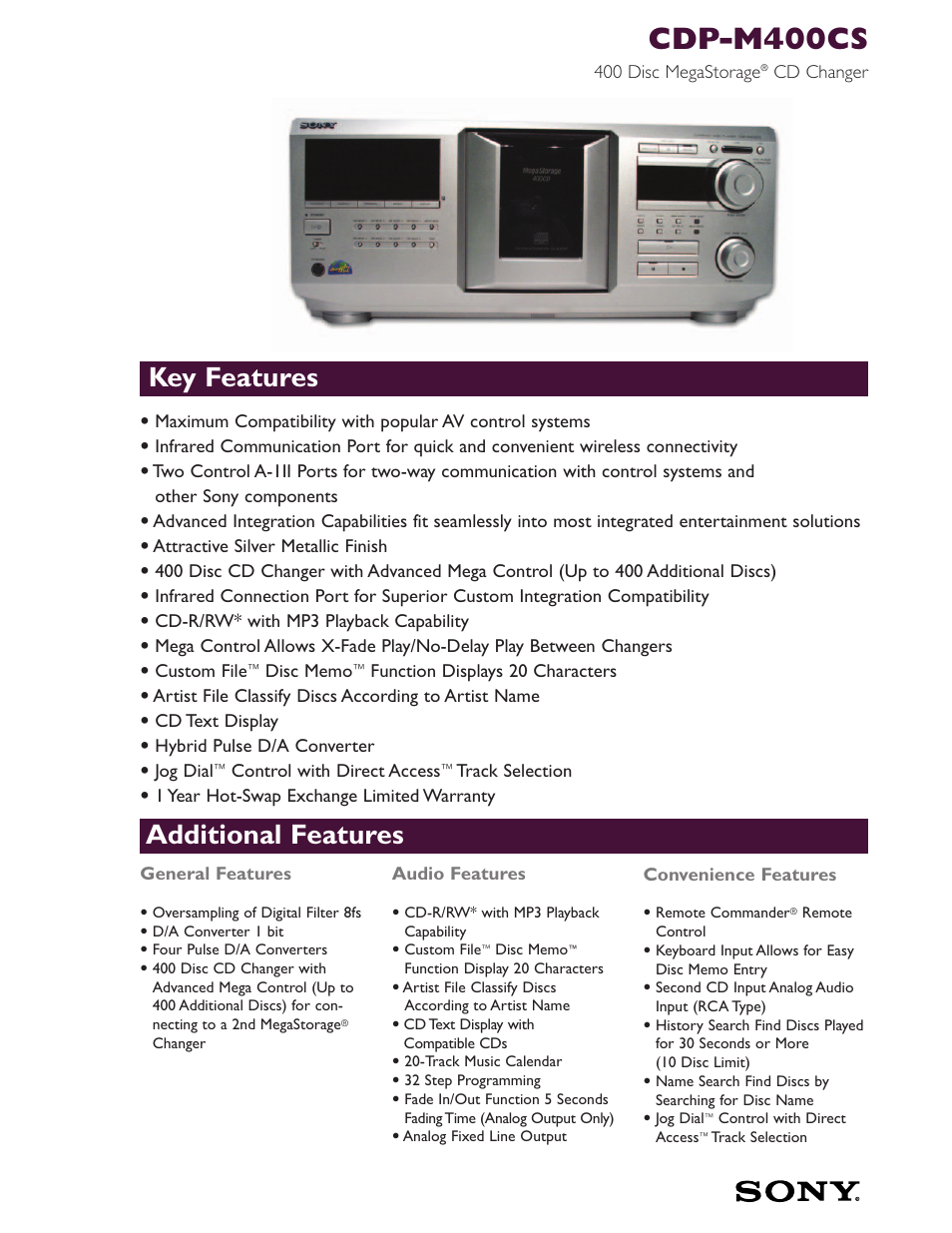 Sony CDP-M400CS User Manual | 2 pages