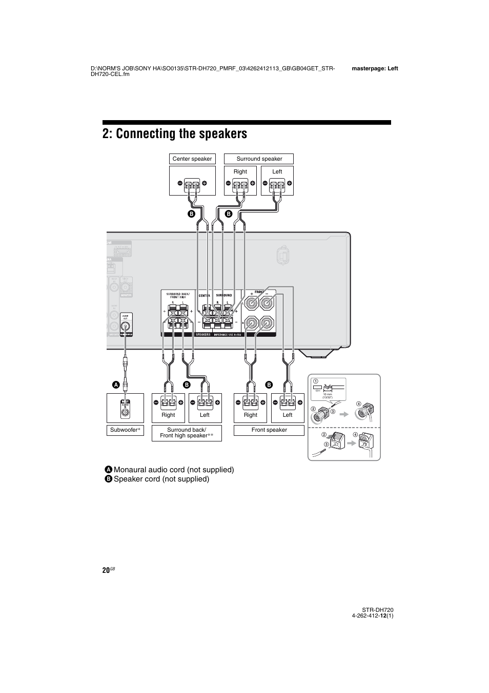 Connecting the speakers | Sony STR-DH720HP User Manual | Page 20 / 88