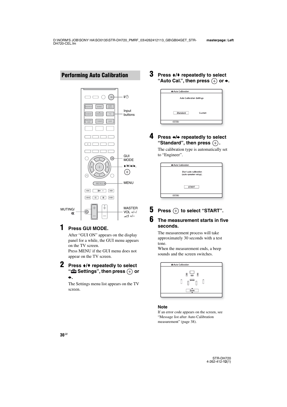 Performing auto calibration | Sony STR-DH720HP User Manual | Page 36 / 88