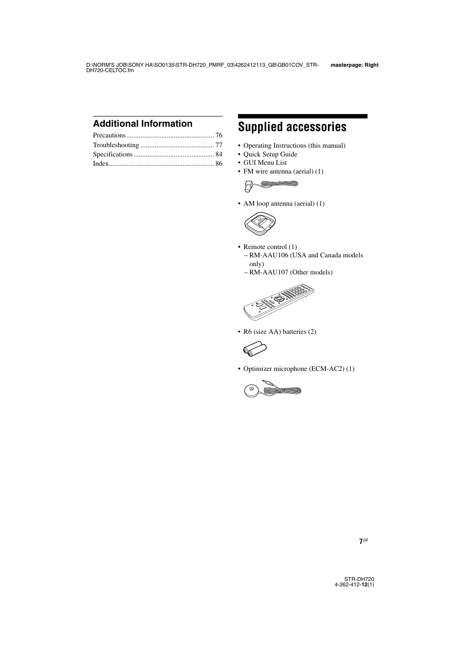 Supplied accessories, Additional information | Sony STR-DH720HP User Manual | Page 7 / 88