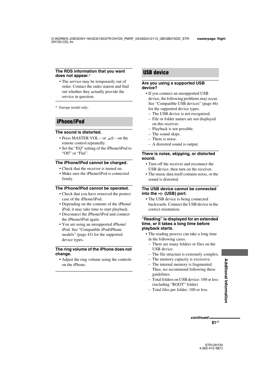 Iphone/ipod usb device | Sony STR-DH720HP User Manual | Page 81 / 88