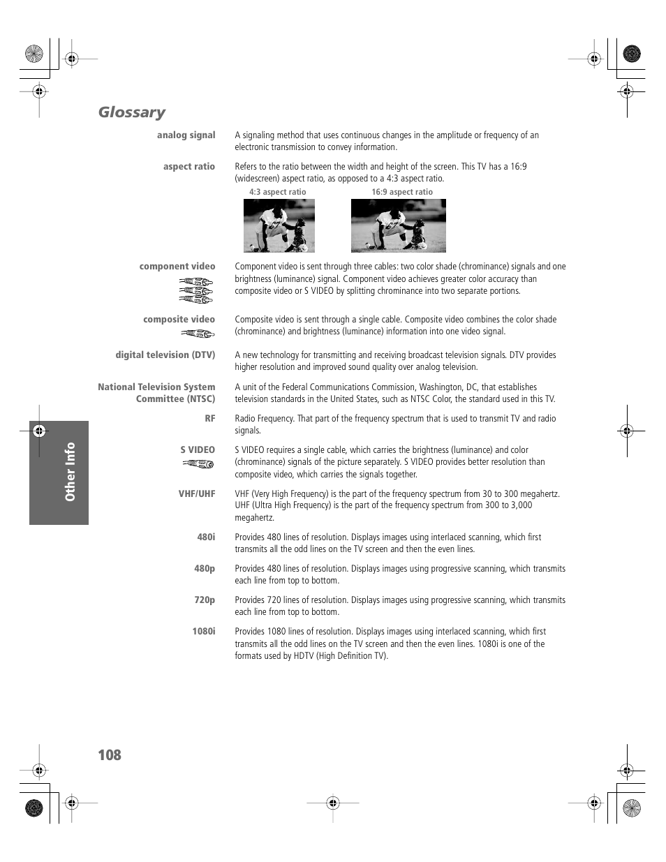 Glossary | Sony KDP-51WS550 User Manual | Page 109 / 122