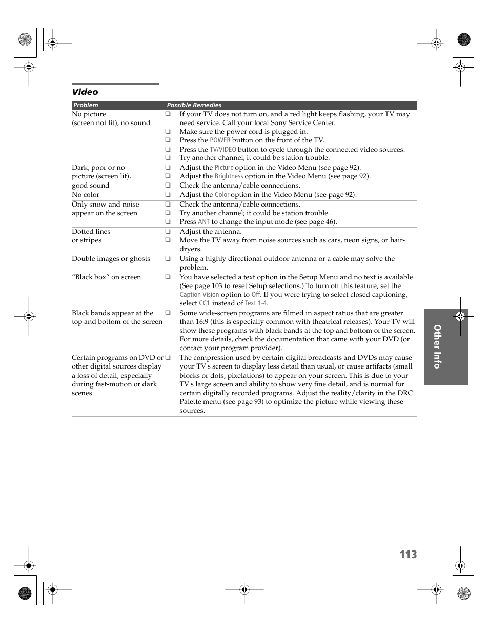 Video | Sony KDP-51WS550 User Manual | Page 114 / 122