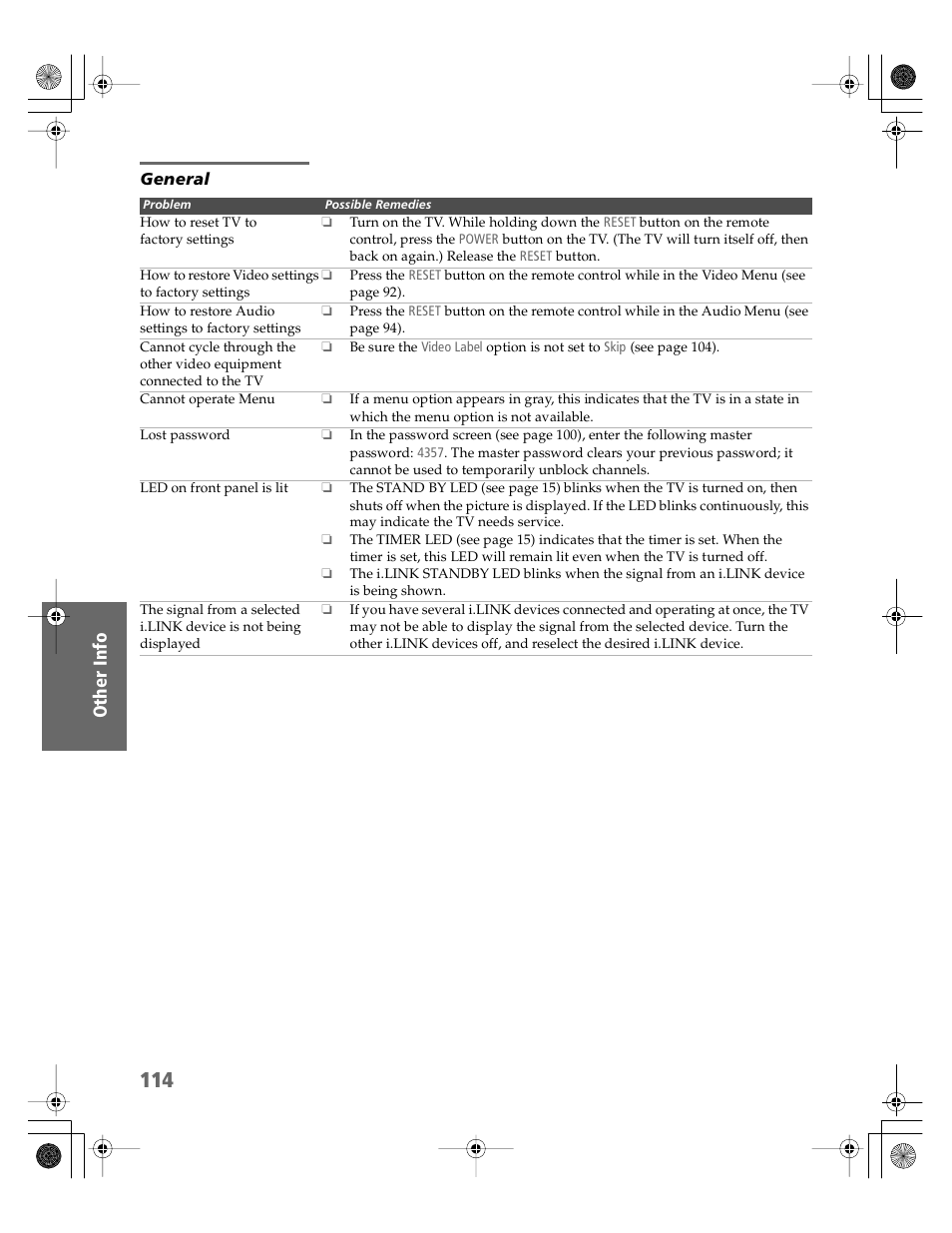 General | Sony KDP-51WS550 User Manual | Page 115 / 122