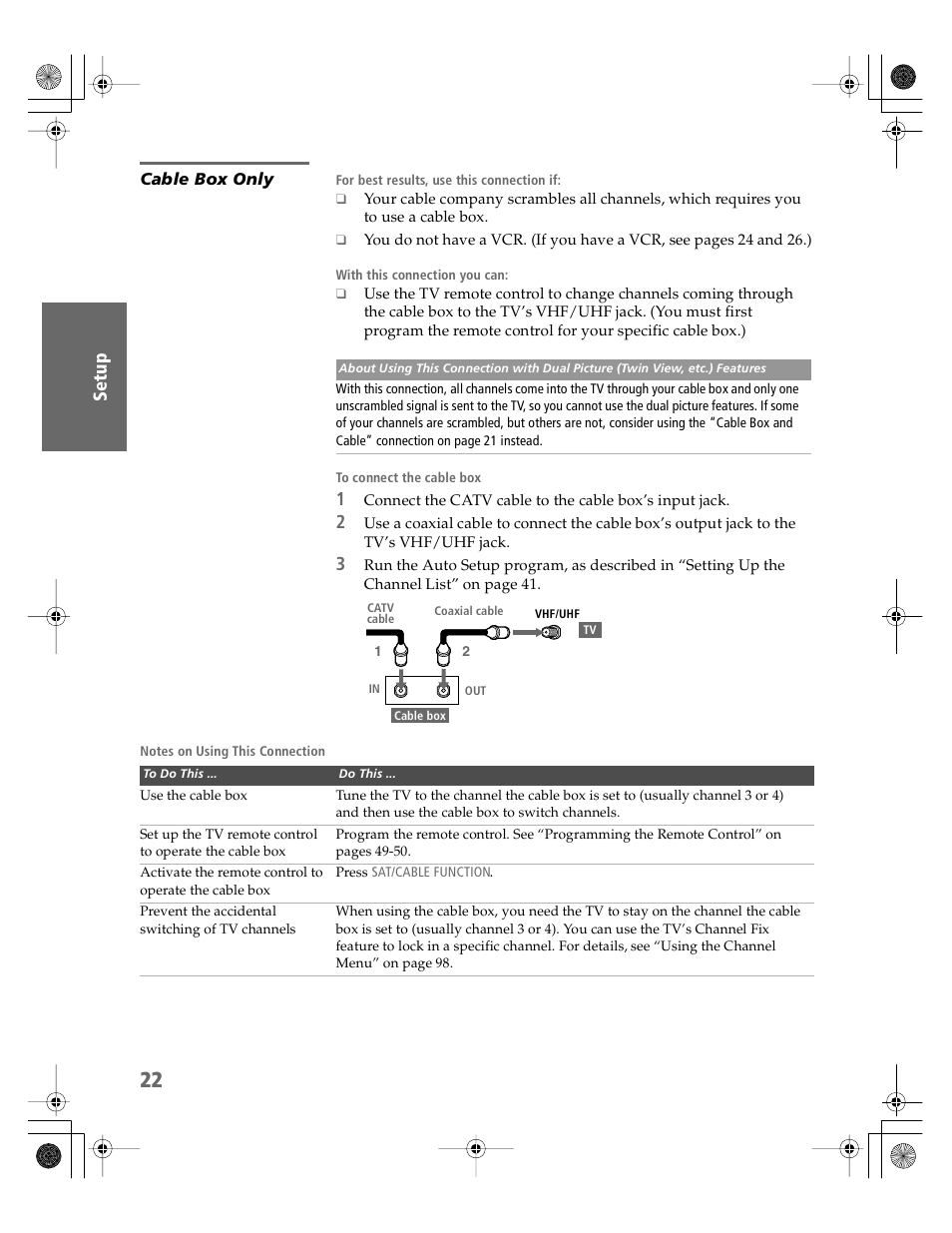 Cable box only | Sony KDP-51WS550 User Manual | Page 23 / 122