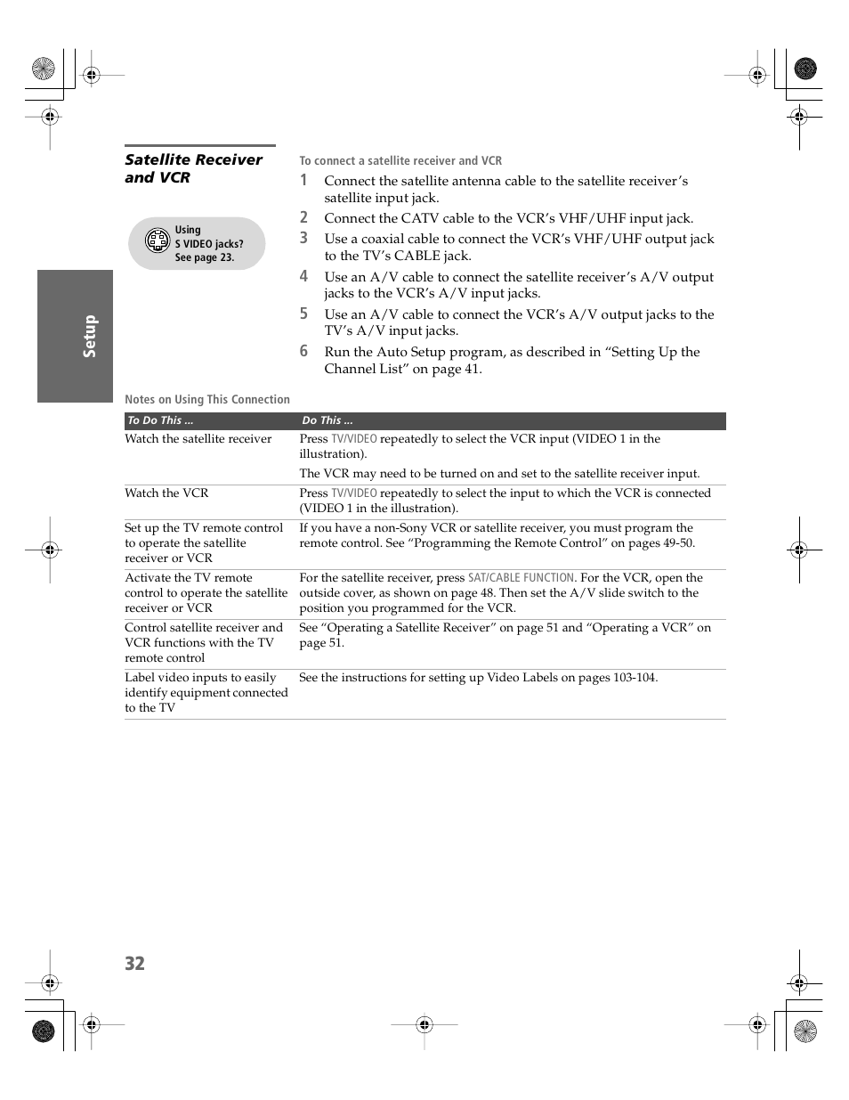 Satellite receiver and vcr | Sony KDP-51WS550 User Manual | Page 33 / 122