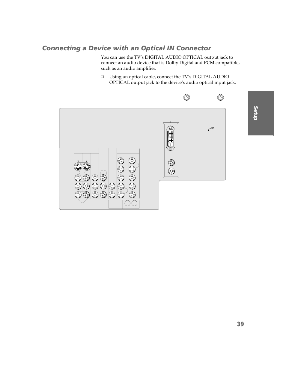 Connecting a device with an optical in connector | Sony KDP-51WS550 User Manual | Page 40 / 122