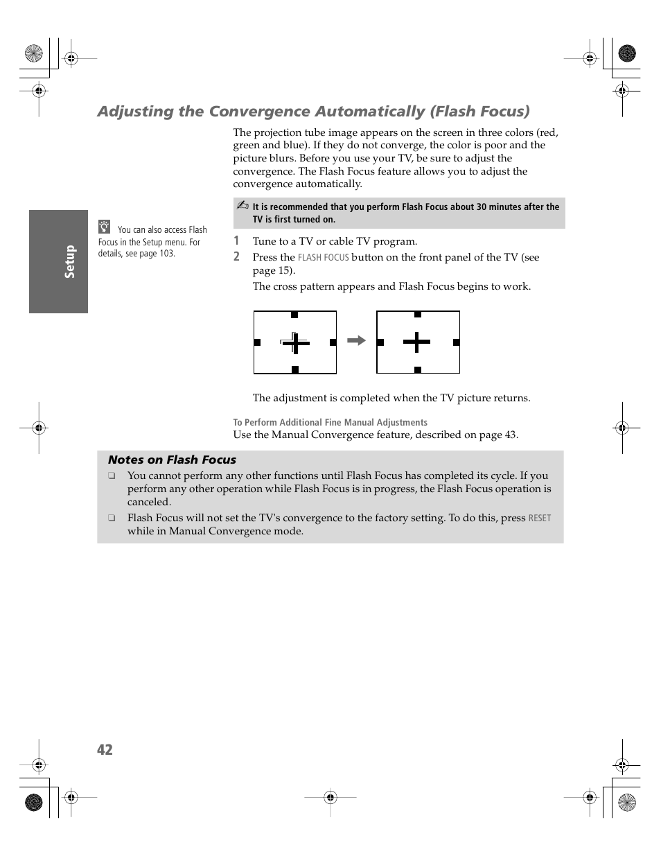 Notes on flash focus | Sony KDP-51WS550 User Manual | Page 43 / 122