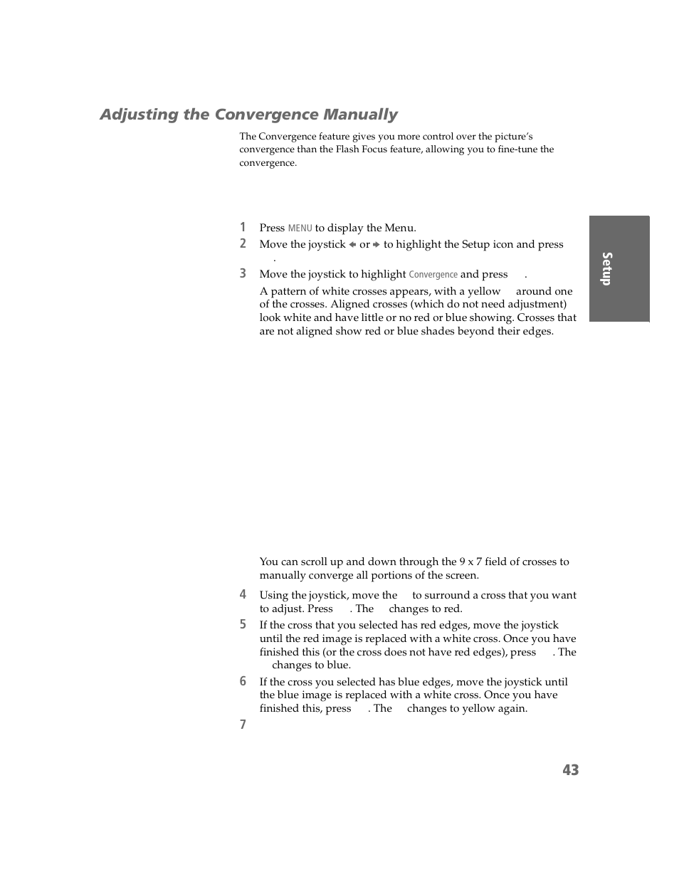 Adjusting the convergence manually | Sony KDP-51WS550 User Manual | Page 44 / 122