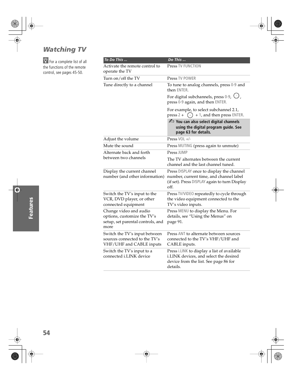 Watching tv | Sony KDP-51WS550 User Manual | Page 55 / 122