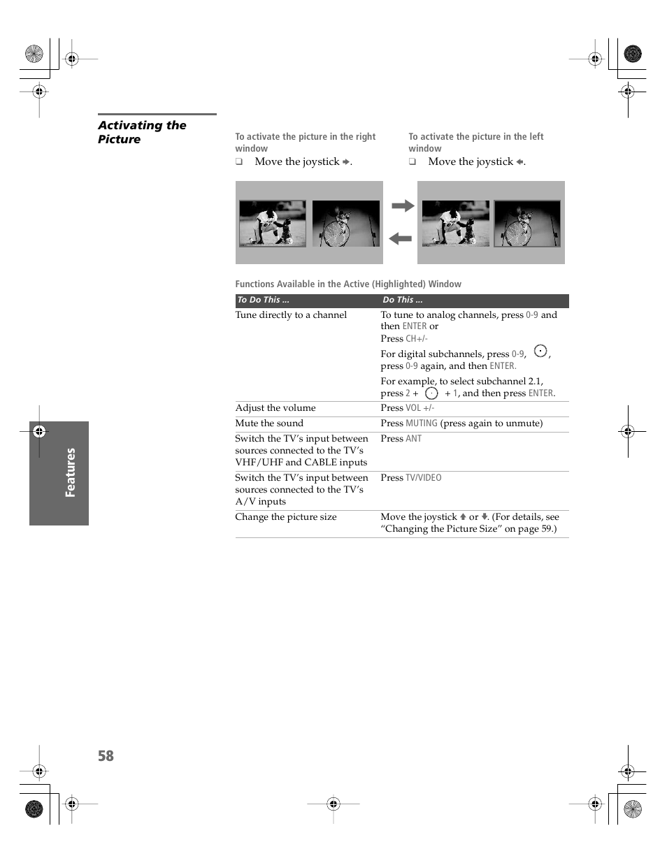 Activating the picture | Sony KDP-51WS550 User Manual | Page 59 / 122