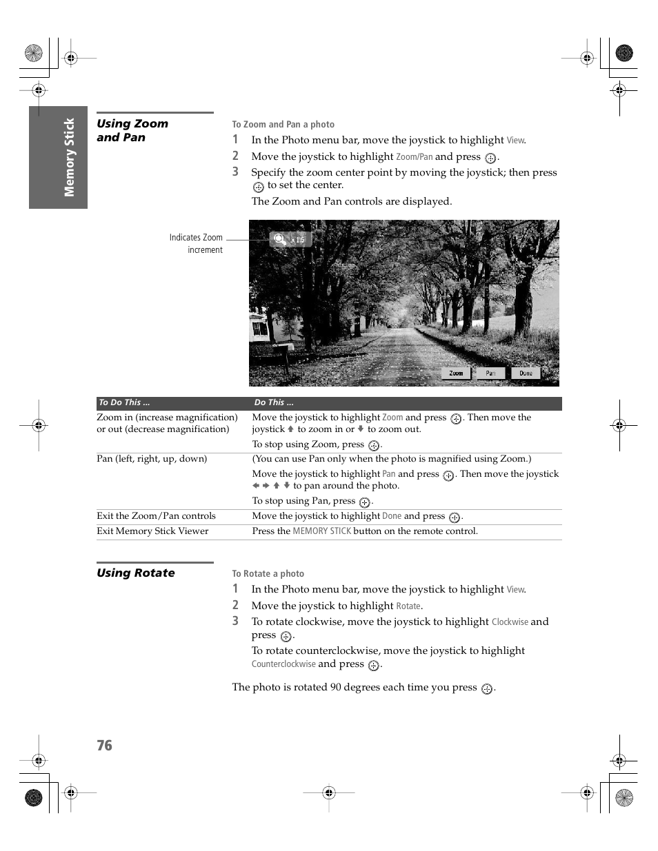 Using zoom and pan, Using rotate | Sony KDP-51WS550 User Manual | Page 77 / 122