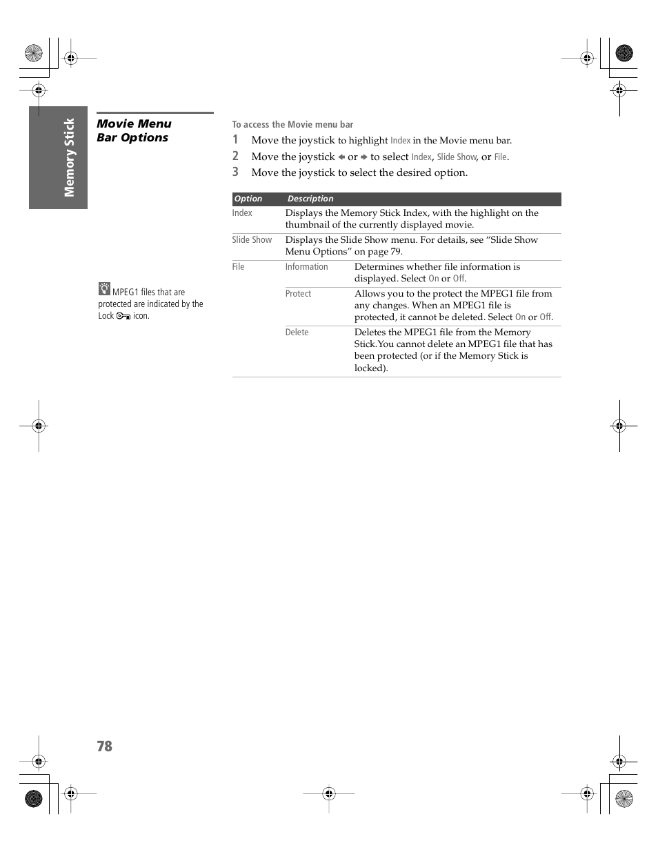 Movie menu bar options | Sony KDP-51WS550 User Manual | Page 79 / 122