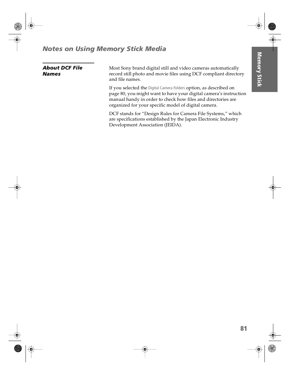 Notes on using memory stick media, About dcf file names | Sony KDP-51WS550 User Manual | Page 82 / 122